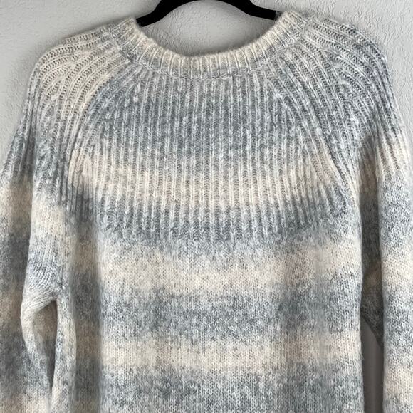 DKNY Gray Cream Ombre Striped Crewneck Soft Knit Pullover Sweater XL NWT - Picture 7 of 11